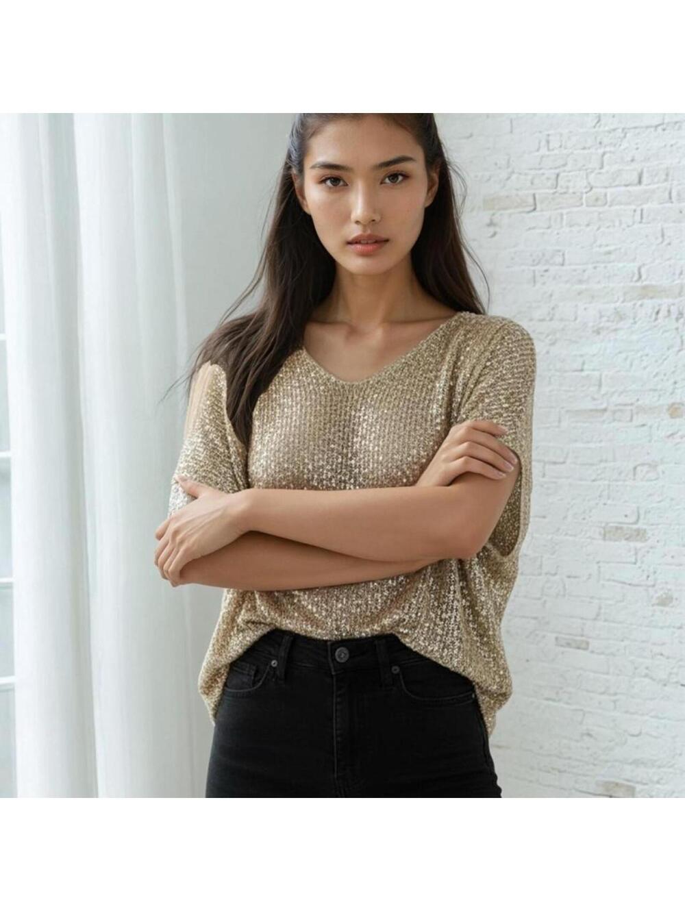 Women's Gold and Black Other-top